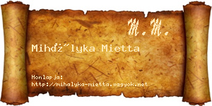 Mihályka Mietta névjegykártya